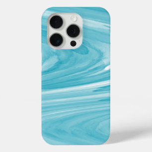 Aqua Blue Watercolor Marble Pattern iPhone 15 Pro Case