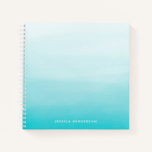 Aqua Blue Watercolor Ombre Modern Personalised Notebook