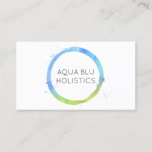 Aqua Blue Watercolor Painted Circle Logo Business Card