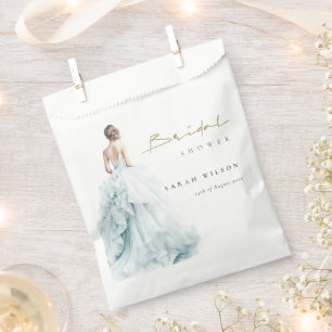 Aqua Blue Watercolor Wedding Gown Bridal Shower Favour Bag