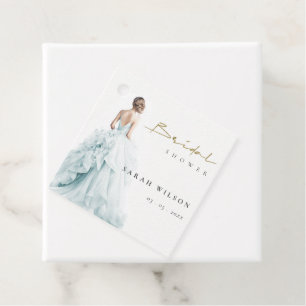 Aqua blue Watercolor Wedding Gown Bridal Shower Favour Tags