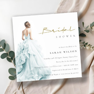 Aqua Blue Watercolor Wedding Gown Bridal Shower Invitation