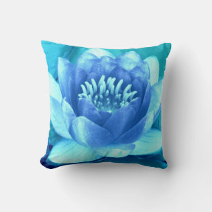 Aqua Blue Waterlily Throw Pillow-Style 2 Cushion