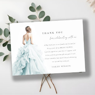 Aqua Blue Wedding Gown Bridal Shower Thank You Invitation
