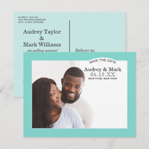 Aqua Blue Wedding Photo Save the Date Announcement Postcard