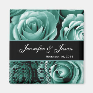 Aqua Blue Wedding Rose Bouquet with Lace Magnet
