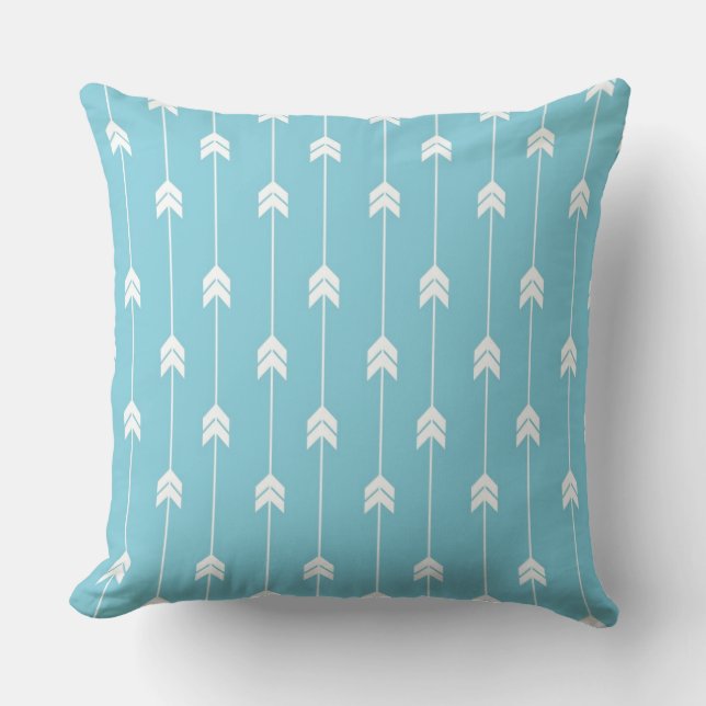 Aqua Blue White Arrows  Cushion (Front)