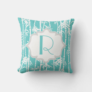 Aqua blue, white bamboo pattern custom cushion