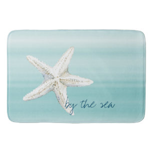 Aqua Blue White Beach Starfish Bath Mat