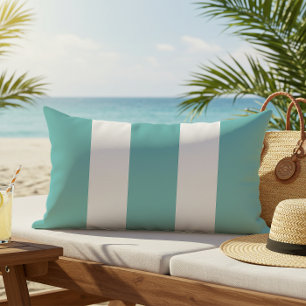 Aqua Blue White Cabana Stripes Outdoor Lumbar Cushion