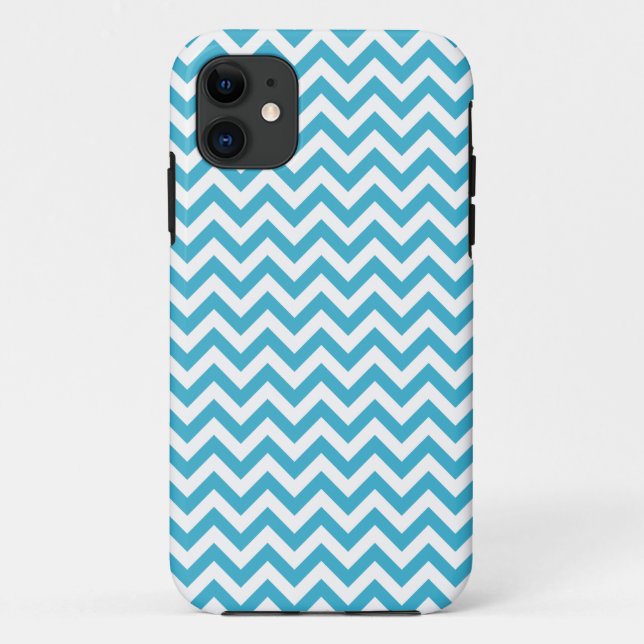 Aqua Blue White Chevron Pattern Case-Mate iPhone Case (Back)