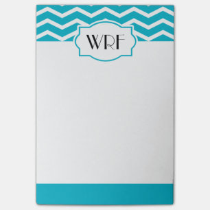 Aqua Blue White Chevron Patterned Monogrammed Post-it Notes