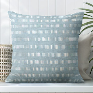 Aqua Blue & White Coastal Line Pattern Cushion