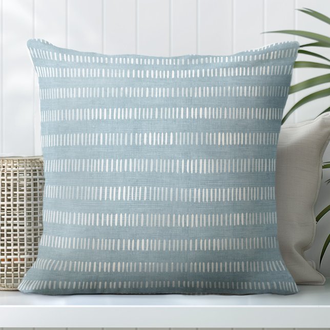 Aqua Blue & White Coastal Line Pattern Cushion (Creator Uploaded)