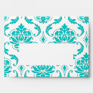 Aqua Blue White Damask Pattern Print A7 Envelope