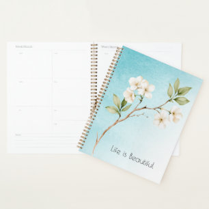 Aqua Blue White Floral Planner
