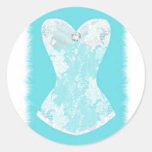 Aqua Blue & White Glam Lingerie Shower Party Favou Classic Round Sticker