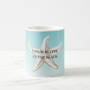 Aqua Blue White Gold Starfish Beach Quote Coffee Mug