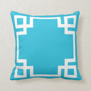 Aqua Blue White Greek Key Cushion