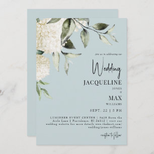 Aqua Blue White Hydrangeas Wedding Invitation