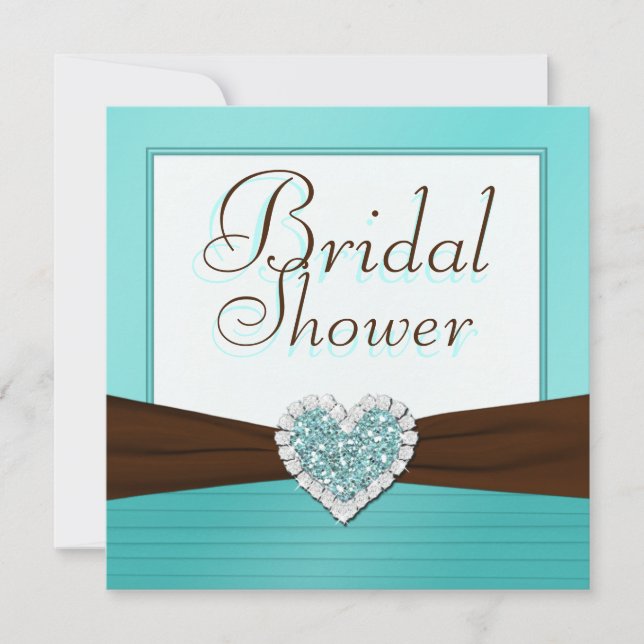 Aqua Blue, White Jewel Heart Bridal Shower Invite (Front)