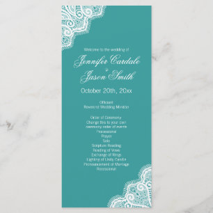 Aqua Blue White Lace Vertical Wedding Programs
