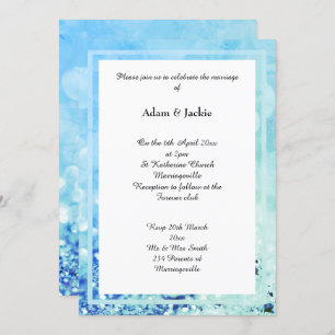 AQUA BLUE WHITE LAYER BOKEH PRINT WEDDING INVITATION