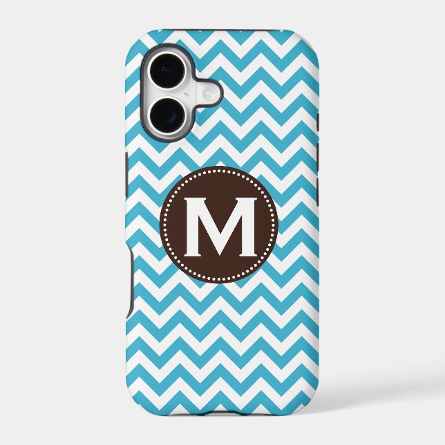 Aqua Blue White Monogram Chevron Pattern (Back)