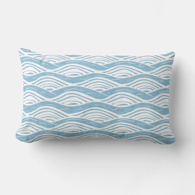 Aqua Blue & White Ocean Waves Lumbar Pillow (Front)