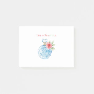 Aqua Blue White Perfume Bottle Rose Post-it Notes