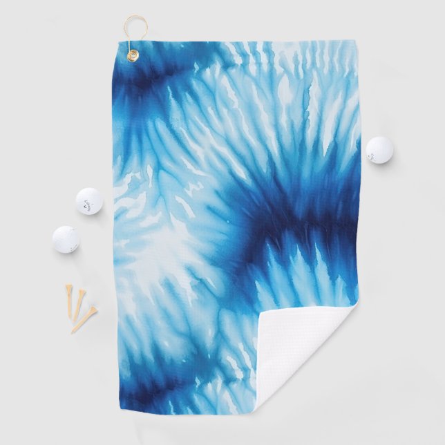 Aqua Blue White Tie Dye  Golf Towel (InSitu)