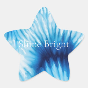 Aqua Blue White Tie Dye Star Sticker