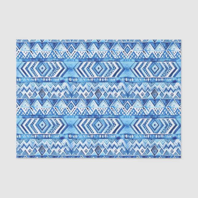 Aqua Blue White Tribal Stripes Birthday Tissue Paper (Front)