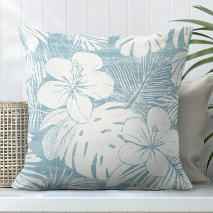 Aqua Blue & White Tropical Throw Pillow