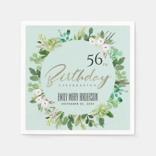 AQUA BLUE WREATH FAUNA WATERCOLOR ANY AGE BIRTHDAY NAPKIN