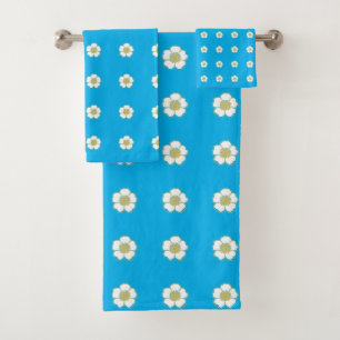 aqua blue yellow and white Buttercup Flowers Bath Towel Set