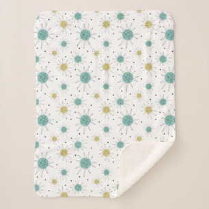 Aqua Blue Yellow Atomic Pattern Mid Century Modern Sherpa Blanket