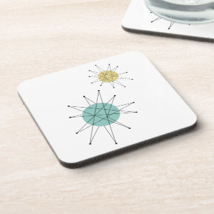Aqua Blue Yellow Franciscan Starburst Mid-Century Coaster