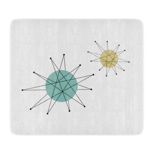 Aqua Blue Yellow Franciscan Starburst Mid-century Cutting Board (Front)