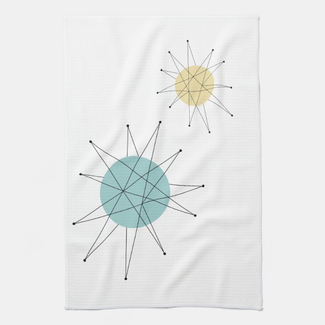 Aqua Blue Yellow Franciscan Starburst Midcentury Tea Towel (Vertical)