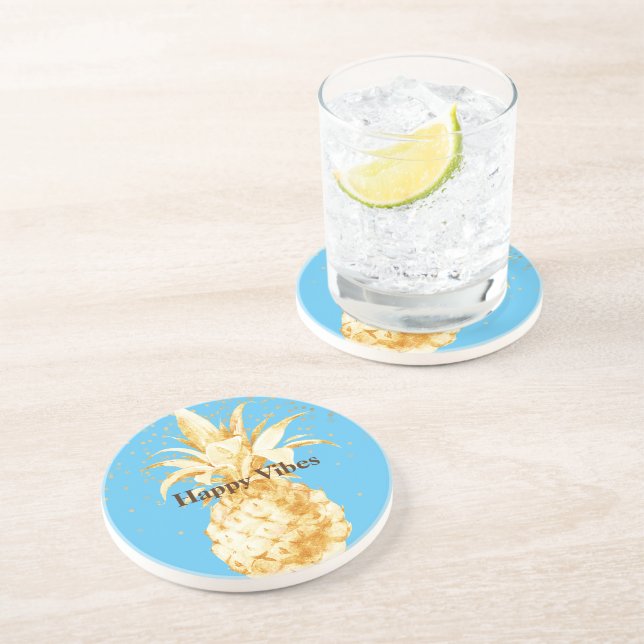 Aqua Blue Yellow Gold Pineapple Coaster (Side)