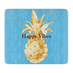 Aqua Blue Yellow Gold Pineapple Cutting Board