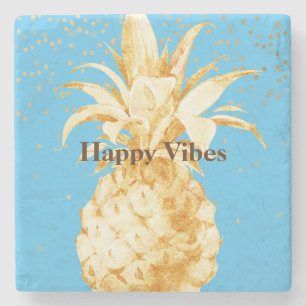 Aqua Blue Yellow Gold Pineapple Stone Coaster