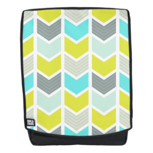 Aqua Blue Yellow Grey Geometric Chevron Pattern Backpack
