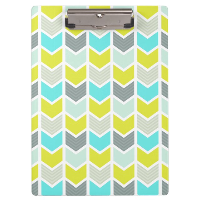 Aqua Blue Yellow Grey Geometric Chevron Pattern Clipboard (Front)