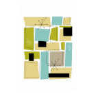 Aqua Blue Yellow Rectangles Starburst Mid Century