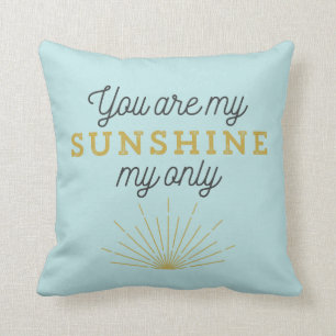 Aqua Blue You Are My Sunshine Retro Cushion