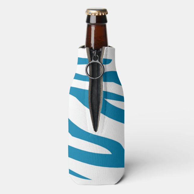 Aqua Blue Zebra Print Bottle Cooler (Bottle Back)
