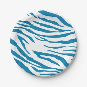 Aqua Blue Zebra Print Paper Plate
