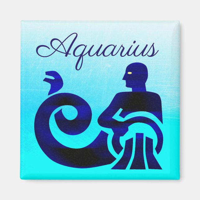 Aqua Blue Zodiac Sign Aquarius Magnet (Front)